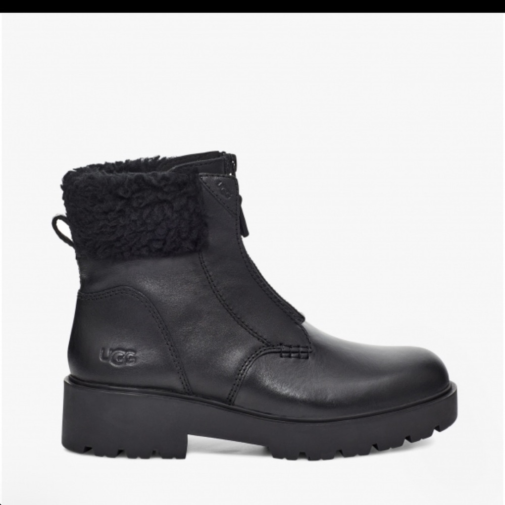 UGG CZERIESA BLACK LEATHER ZIP SHEEPSKIN WOMEN'S BOOTS US SIZE 8
